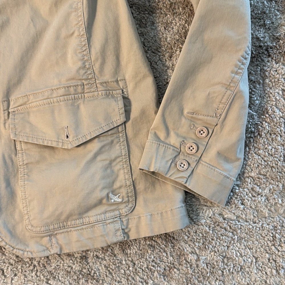 🍍Eddie Bauer Field Jacket Womens 18T Beige Long Sleeve Button Down Cotton Blend - Picture 2 of 3